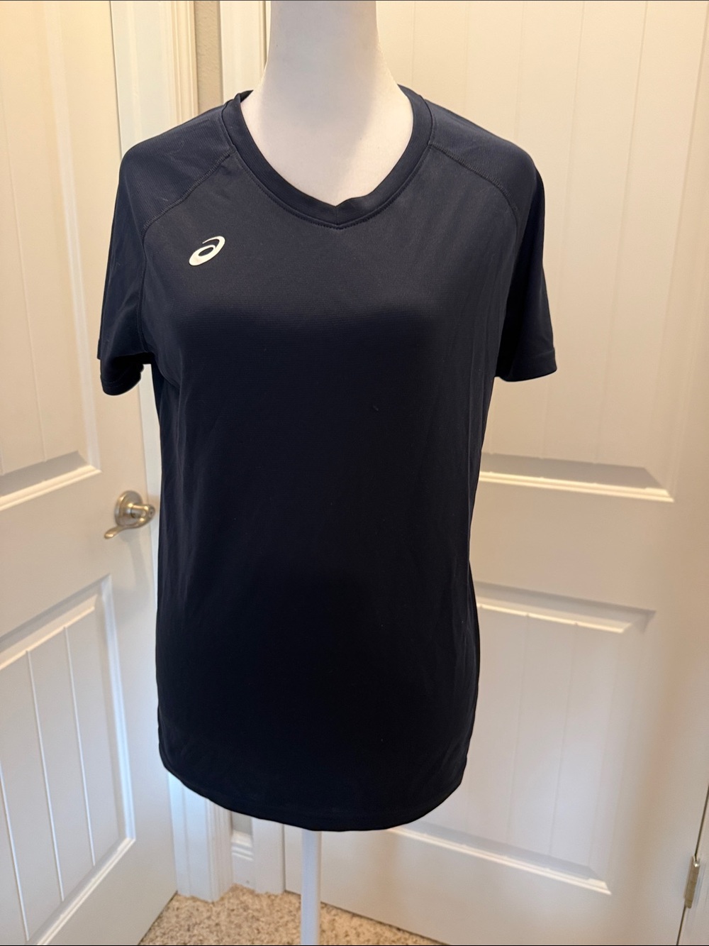 Asics Black Short-Sleeve V-Neck Performance Tee with Gold Logo
